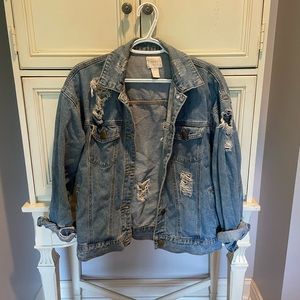 Oversized distressed jean jacket